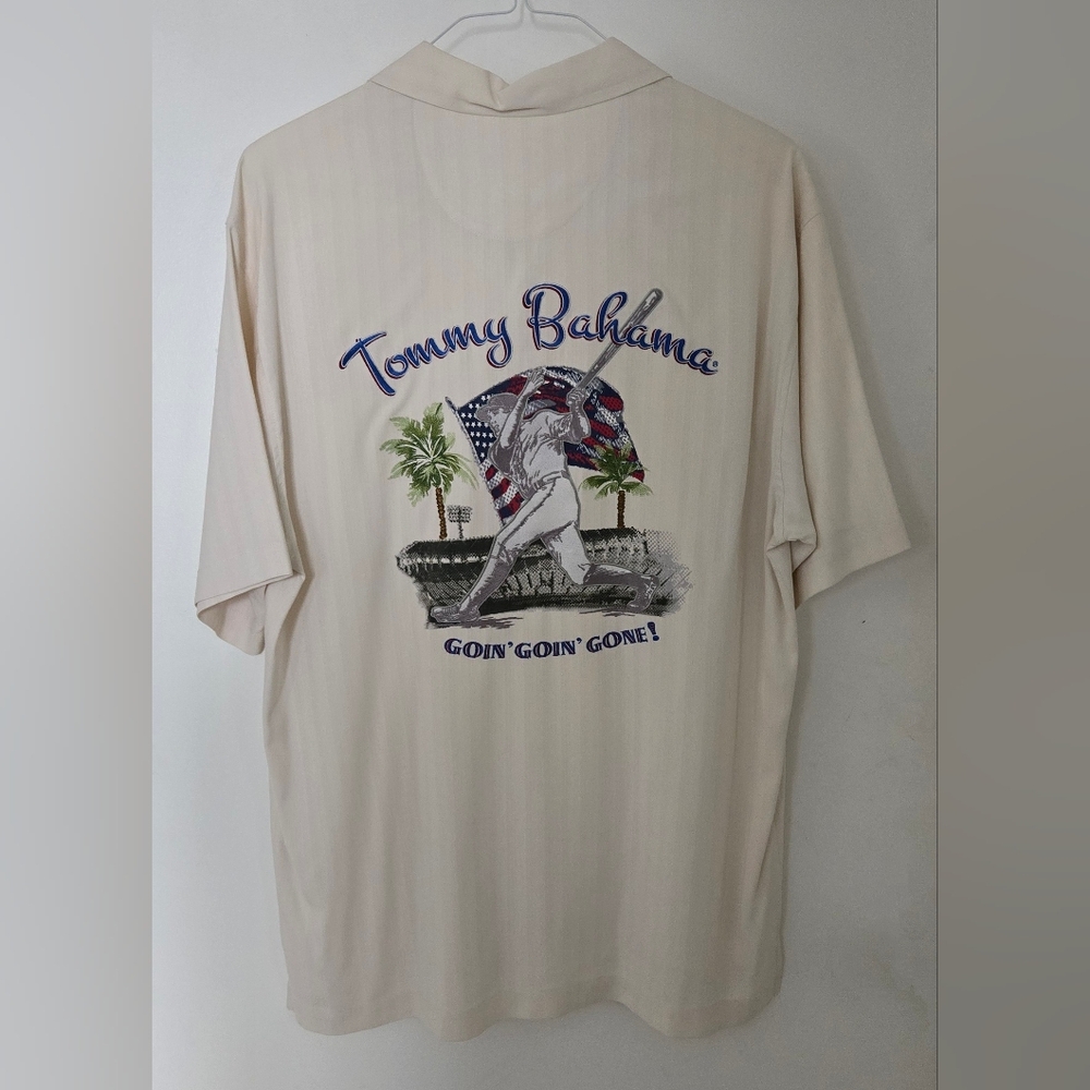 Tommy Bahama Baseball American Flag Embroidered Button Down Camp Shirt Large
